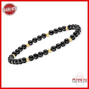 4-4.5mm Onyx Bead Stretch Bracelet 14kt Gold 7 Inch